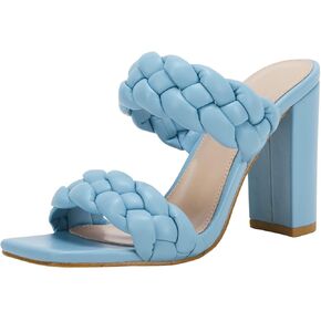 VETASTE Women's Braided Heeled Sandals Square Open Toe Backless Block Heel Strappy Casual Sandals