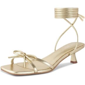 wetkiss Women's Lace up Bow Kitten Heeled Sandals Square Open Toe Heels Comfort Dress Wedding Party Shoes