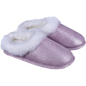 ofoot Womens Winter Warm Moccasin Suede Faux Fur House Slippers MulesThick Memory Foam Furry House Shoes Indoor Outdoor Non-Slip Rubber Bottoms