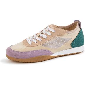LUCKY STEP Women's Mesh Fashion Sneaker Colorblock Breathable Retro Lace-up Stylish Lifestyle Trendy Casual Walking Shoes