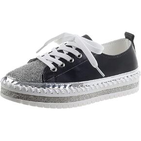 rismart ‌Women's Rhinestone Platform Sneakers Glitter Lace Up Fashion Athletic Shoes‌