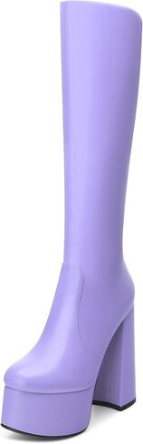 MOVINSTEPS Platform Knee High Boots for Women Chunky Heel Zipper Round Toe Long Boots Elegant Classic Fashion Tall Boots 6 Inch in Saudi Arabia