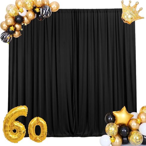 AK TRADING CO. 10 feet Wide x 12 feet Long Polyester Backdrop Drapes Curtains Panels with Rod Pockets - Wedding Ceremony Party Home Window Decorations - (Black) in Saudi Arabia