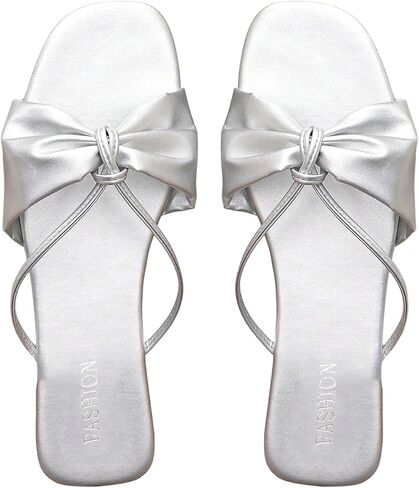 GORGLITTER Women's Bow Flats Sandals Dress Strappy Open Toe Summer Slides Sandal in Saudi Arabia