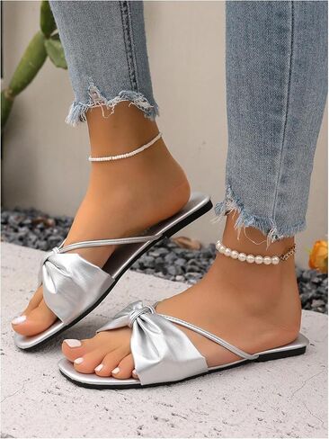 GORGLITTER Women's Bow Flats Sandals Dress Strappy Open Toe Summer Slides Sandal in Saudi Arabia