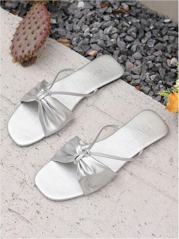 GORGLITTER Women's Bow Flats Sandals Dress Strappy Open Toe Summer Slides Sandal in Saudi Arabia
