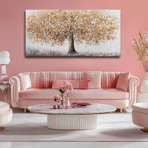 Tree Wall Decorations Gold and Silver Poster Print Plant Hanging Art 24"x48" Artwork for Bedroom Office Pictures Wall Decor in Kuwait