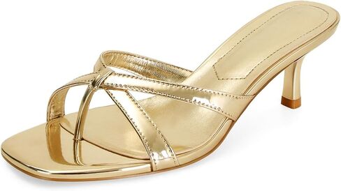 Dsevht Gold Kitten Heel Sandals for Women Flip Flop Strappy Mule heels Rounded Open Toe Heeled Thong Sandals Women in Saudi Arabia