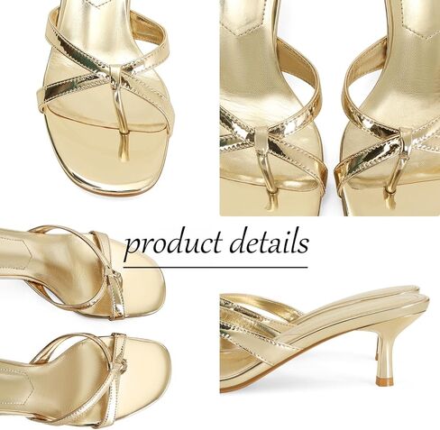 Dsevht Gold Kitten Heel Sandals for Women Flip Flop Strappy Mule heels Rounded Open Toe Heeled Thong Sandals Women in Saudi Arabia