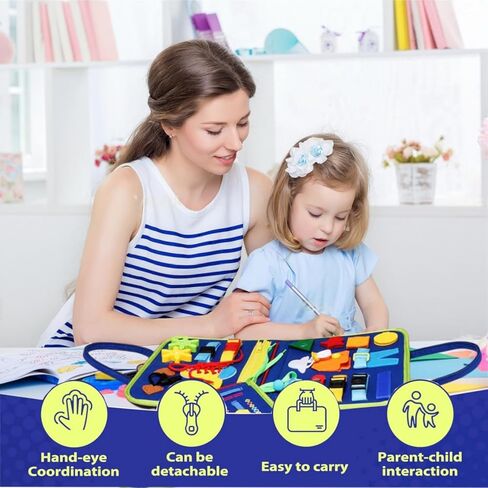 كتاب مزدحم للأطفال الصغار 1-3 ، لوحة Montessori Toys Busy Board لعيد ميلاد الفتاة البالغة من العمر سنة واحدة ، وألعاب حسية تعليمية كتاب هادئ للأطفال الصغار السفر لسيارة الطائرات ، والوردي in Kuwait