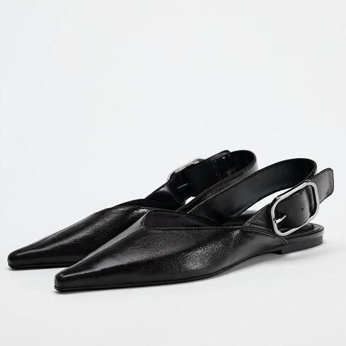 Women's Wide Welt Buckle Ballet Flats Pointed Toe Slingback Mules Mary Jane Flat Ballerina Shoes in Kuwait