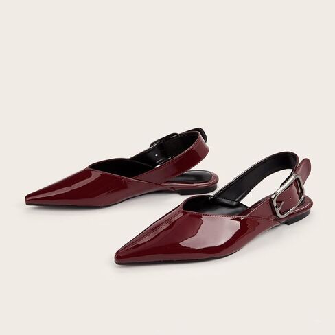 Women's Wide Welt Buckle Ballet Flats Pointed Toe Slingback Mules Mary Jane Flat Ballerina Shoes in Kuwait
