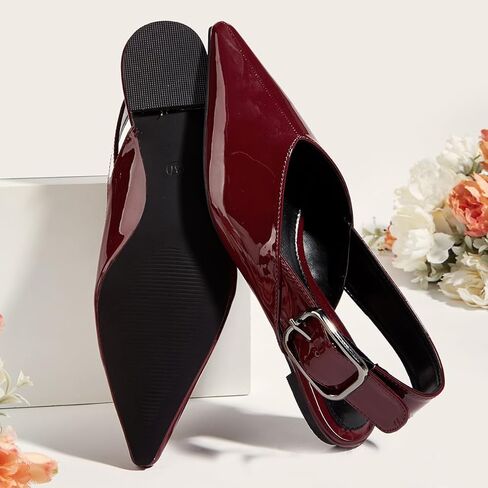 Women's Wide Welt Buckle Ballet Flats Pointed Toe Slingback Mules Mary Jane Flat Ballerina Shoes in Kuwait