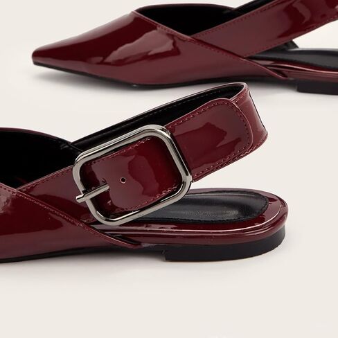 Women's Wide Welt Buckle Ballet Flats Pointed Toe Slingback Mules Mary Jane Flat Ballerina Shoes in Kuwait