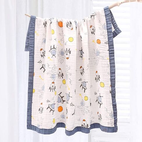 بطانيات Gihims Baby Muslin Swaddle - غطاء كبير للرضاعة من القطن، بطانية ناعمة للأطفال الصغار للأولاد والبنات، بطانية سرير أطفال خفيفة الوزن ومسامية، 43.3 × 43.3 (الأمير الصغير) in Kuwait