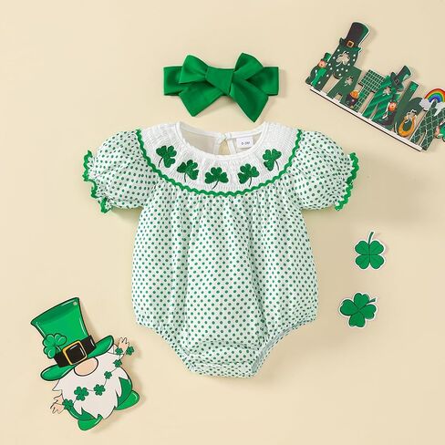 Baby Girl St Patricks Day Outfit Shamrock Romper First St Patricks Day Clothes 0-18 Months in Kuwait