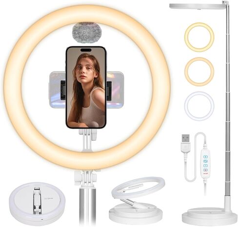 TARION LED Selfie Ring Light - Ring Light with Stand & Phone Holder Cold Shoe Mount, 11.8" Foldable Circle Light, 3 Lighting Modes x 10 Brightness Levels, Adjustable Height from 12.9" to 66.5" Pink Y3 in Saudi Arabia