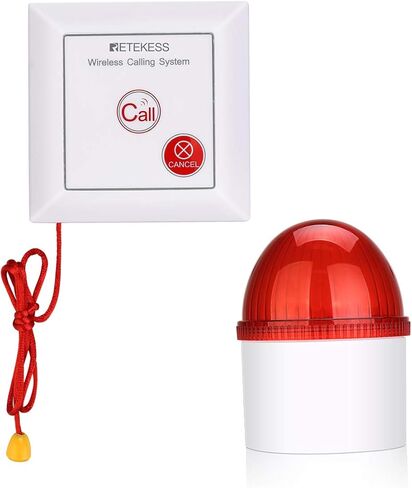 Retekess TH103 صفارة الإنذار القوية اللاسلكية، نظام إنذار أمان عالي، نظام إنذار SOS داخلي وخارجي، 2 صفارة إنذار وامضة حمراء و4 زر طوارئ لسحب الحبل لأمن متجر المجوهرات والمكاتب المنزلية in Saudi Arabia