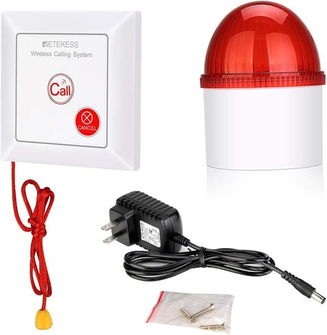 Retekess TH103 صفارة الإنذار القوية اللاسلكية، نظام إنذار أمان عالي، نظام إنذار SOS داخلي وخارجي، 2 صفارة إنذار وامضة حمراء و4 زر طوارئ لسحب الحبل لأمن متجر المجوهرات والمكاتب المنزلية in Saudi Arabia