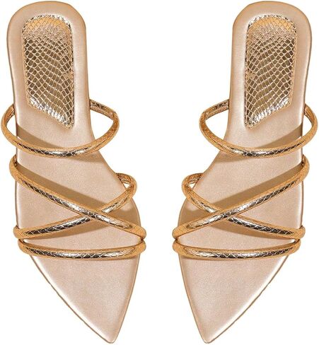GORGLITTER Women's Metallic Sandals Open Toe Flat Strappy Dressy Fancy Slide Sandals in Kuwait