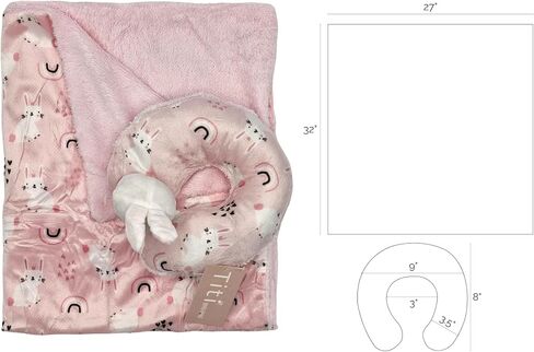 Reversible Baby Blanket & 3D Animal Neck Pillow Set – Ultra-Soft Plush, Double-Sided Design, Ideal for Newborns, Infants, and Toddlers, Perfect, 32x27 inches in Saudi Arabia