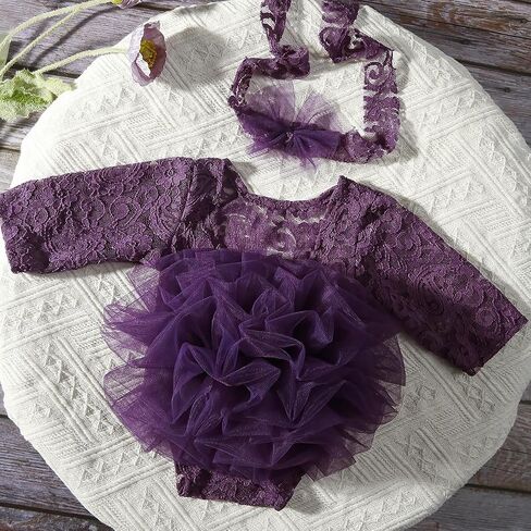 Newborn Photography Outfits Girl, Baby Girl Photoshoot Props, Lace Romper with Headband for 0-3 Months Newborn in Kuwait