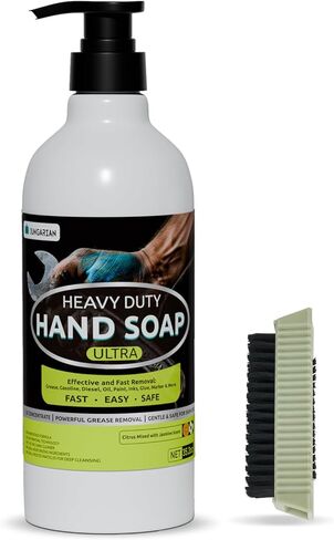 Industrial Hand Cleaner for Auto Mechanics with Brush - Odour-removing Mechanic Soap for Hands - Tough Dirt Buster for Auto Mechanics, Manufacturing, Home painting DIY projects (17.6oz) in Saudi Arabia