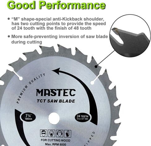 Framing Saw Blade Circular 7-1/4-Inch 24 Tooth with ATB Carbide and 5/8-Inch Diamond Knockout Arbor in Saudi Arabia