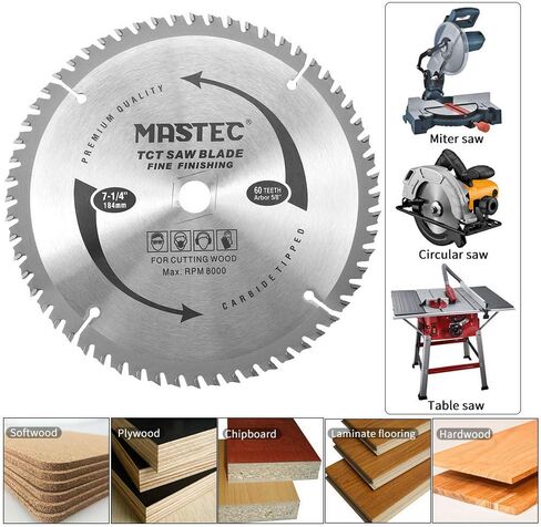 7-1/4 Inch Circular Saw Blade 60 Tooth ATB Anti Kickback Feature for Wood with 5/8-Inch DMK Arbor in Saudi Arabia
