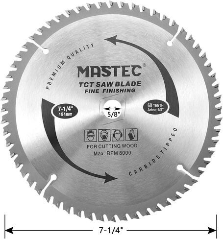 7-1/4 Inch Circular Saw Blade 60 Tooth ATB Anti Kickback Feature for Wood with 5/8-Inch DMK Arbor in Saudi Arabia