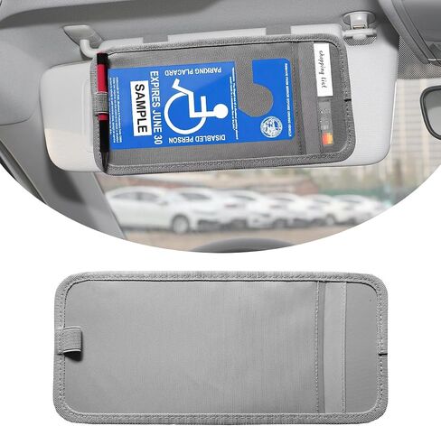 Handicap Placard Holder for Car, 13.8"×5.9" Transparent Parking Placard Pocket for Sun Visor, Parking Permit Protector with Pen Holder & Elastic Strap, Car Accessories (Gray) in Kuwait
