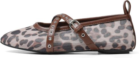 VIMISAOI Leopard Flats for Women Mesh Ballet Flats with Strappy Fishnet Buckle Round Toe Mary Jane Ballerina Shoes Dress Shoes in Saudi Arabia