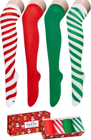 Halloween Thigh High Socks for Women - Halloween Gifts for Teen Girls, Striped Thigh High Socks for Women, Knee High Socks Over the Knee Socks 4 Packs in Kuwait
