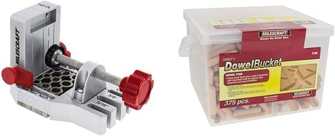 Milescraft 1334 Joint Master – Self-Clamping Aluminum Doweling Jig. Creates Edge, Corner& 53460003 5346 Dowel Pin Bucket-375 Wooden Dowels-1/4in (200 pcs.) -5/16in (100pcs.) in Saudi Arabia