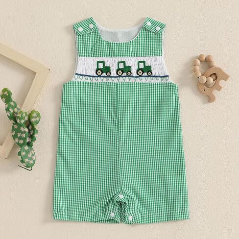 Infant Baby Boy Girl Overalls Outfit Sleeveless Farm Romper Plaid Straps Jumpsuit One Piece Playsuit Summer Clothes in Kuwait