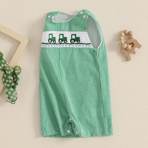 Infant Baby Boy Girl Overalls Outfit Sleeveless Farm Romper Plaid Straps Jumpsuit One Piece Playsuit Summer Clothes in Kuwait