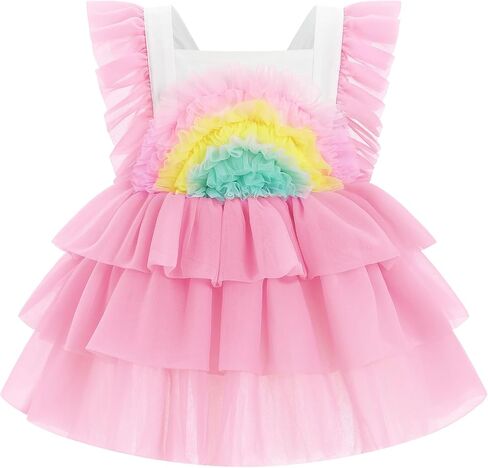 ODASDO Baby Girls Rainbow Tutu Romper Dress Toddler 1st / 2nd Birthday Cake Smash Outfit Princess Dresses Newborn Photoshoot in Kuwait
