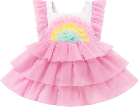 ODASDO Baby Girls Rainbow Tutu Romper Dress Toddler 1st / 2nd Birthday Cake Smash Outfit Princess Dresses Newborn Photoshoot in Kuwait