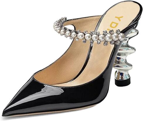 YDN Women Trendy Metallic Spiral Heels Slip On Sandals Rhinestone Strap Pumps Pointed Toe Mules Party Shoes 4-15 US in Saudi Arabia