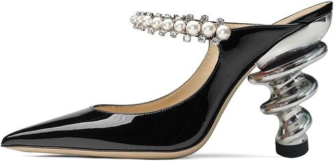 YDN Women Trendy Metallic Spiral Heels Slip On Sandals Rhinestone Strap Pumps Pointed Toe Mules Party Shoes 4-15 US in Saudi Arabia