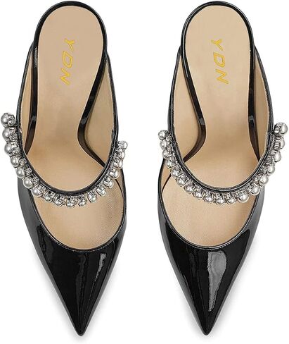 YDN Women Trendy Metallic Spiral Heels Slip On Sandals Rhinestone Strap Pumps Pointed Toe Mules Party Shoes 4-15 US in Saudi Arabia