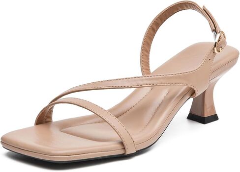 DADAWEN Women's Dressy Strappy Low Kitten Heel Square Open Toe Sandals Buckle Strap Summer Dress Shoes Pumps for Party Wedding Dance Evening in Saudi Arabia