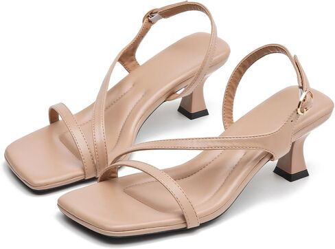 DADAWEN Women's Dressy Strappy Low Kitten Heel Square Open Toe Sandals Buckle Strap Summer Dress Shoes Pumps for Party Wedding Dance Evening in Saudi Arabia