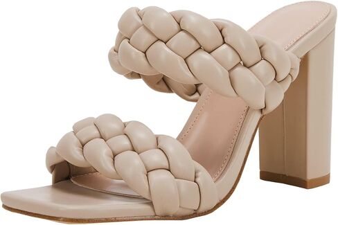 VETASTE Women's Braided Heeled Sandals Square Open Toe Backless Block Heel Strappy Casual Sandals in Kuwait