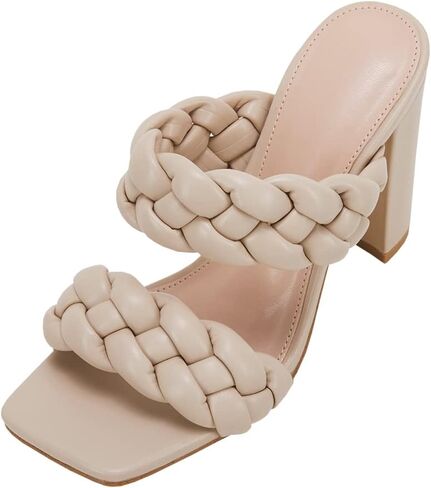 VETASTE Women's Braided Heeled Sandals Square Open Toe Backless Block Heel Strappy Casual Sandals in Kuwait