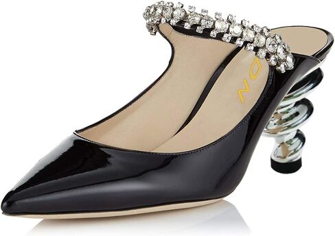 YDN Women Trendy Metallic Spiral Heels Slip On Sandals Rhinestone Strap Pumps Pointed Toe Mules Party Shoes 4-15 US in Saudi Arabia