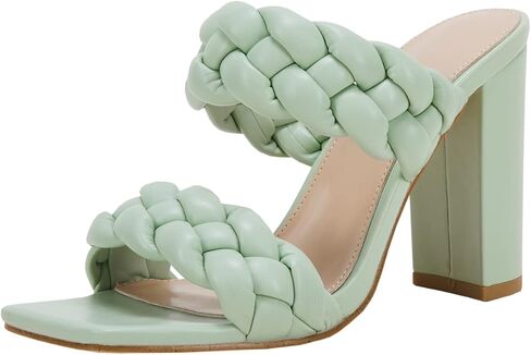 VETASTE Women's Braided Heeled Sandals Square Open Toe Backless Block Heel Strappy Casual Sandals in Kuwait