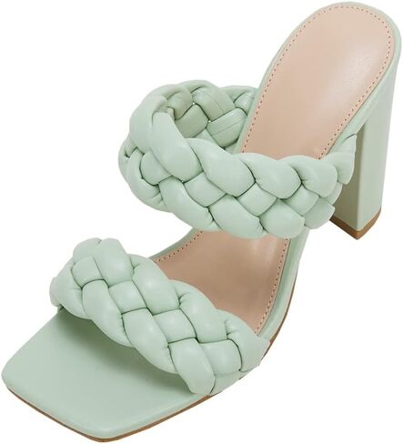 VETASTE Women's Braided Heeled Sandals Square Open Toe Backless Block Heel Strappy Casual Sandals in Kuwait