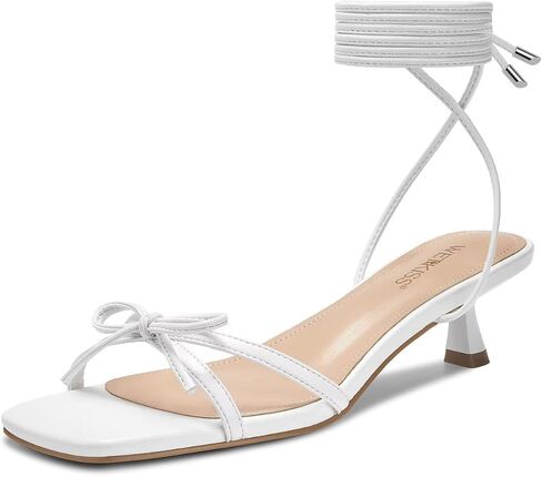 wetkiss Women's Lace up Bow Kitten Heeled Sandals Square Open Toe Heels Comfort Dress Wedding Party Shoes in Saudi Arabia
