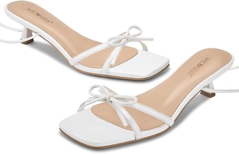 wetkiss Women's Lace up Bow Kitten Heeled Sandals Square Open Toe Heels Comfort Dress Wedding Party Shoes in Saudi Arabia